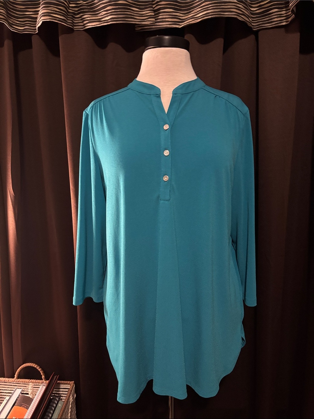 Allison Daley Teal Split-Neck Button Tunic